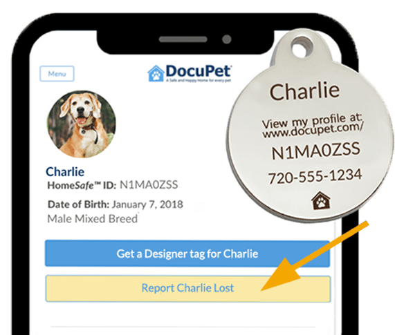 Report your lost pet on our website, the pet tag includes the pet's address and phone number for reporting, along with its unique identification number